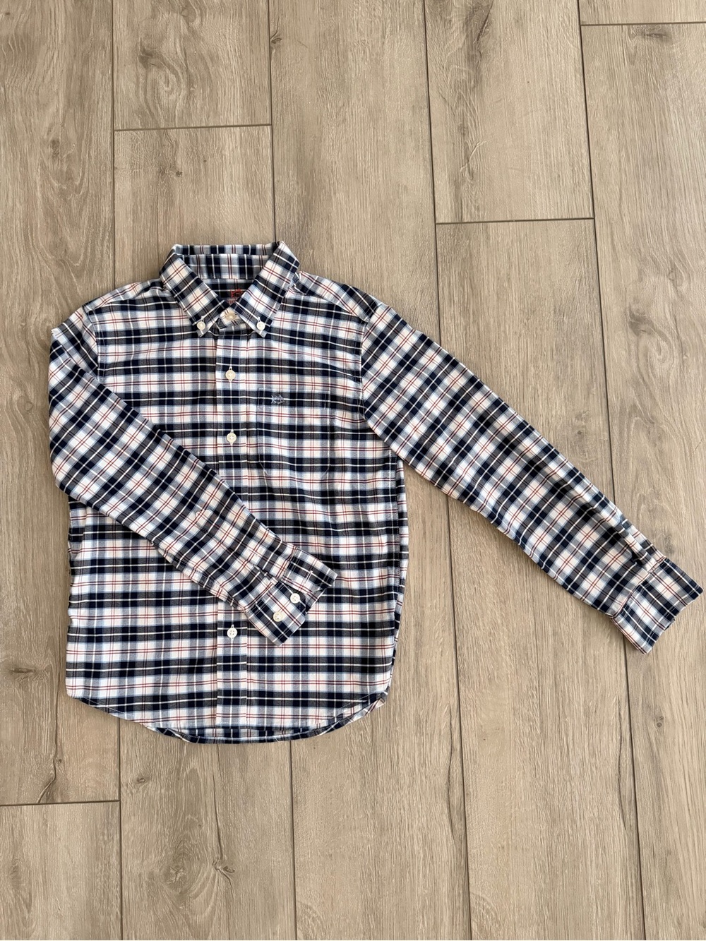 Southern Tide Boys Navy & White Plaid Button-Down Shirt Size S (6-7)